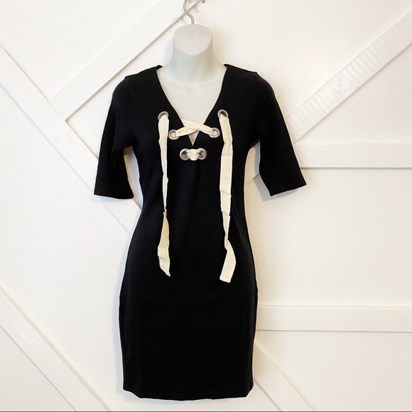 Michelle by Comune Dresses & Skirts - NWT Michelle by Comune Callaway Lace Up Half Sleeve Mini Dress Black Sz S/M